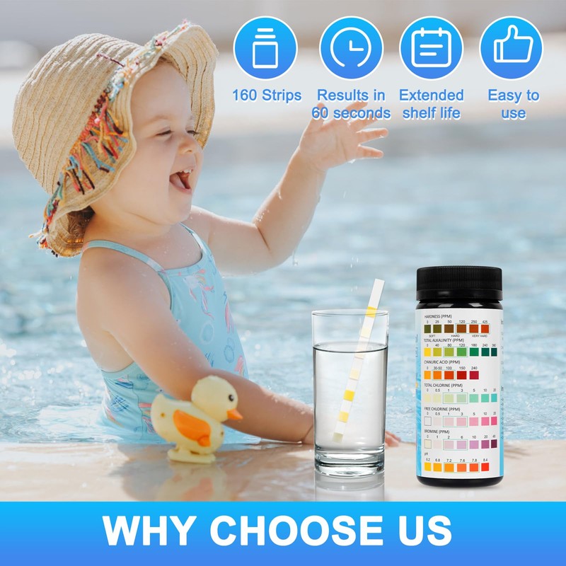 Pack of 160 Pool Test Strips, 7-in-1 Pool Water Test