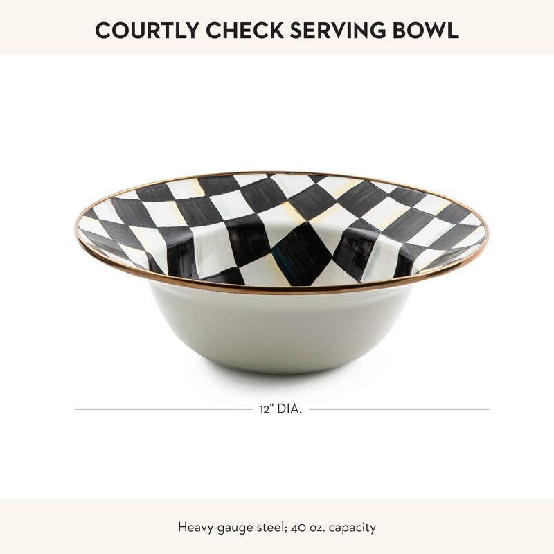 MACKENZIE-CHILDS Enamel Serving Bowl, Enamel Serveware Bowl, 12 Inches, Black-and-White
