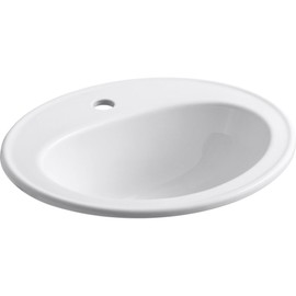 KOHLER K-2196-1-0 Pennington 20-1/4 Oval Drop-In Bathroom Sink Bowl, White