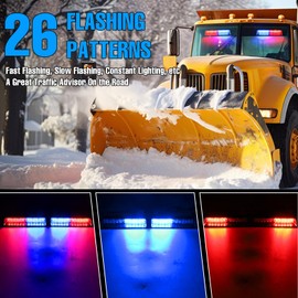 Afurkuot Red & Blue LED Windshield Dash Strobe Lights, 26 Modes 12/24V 2 x 8.4” Red Blue Warning Light, Emergency Traffic Advisor Front/Rear Window Dash Strobe Lights for Trucks Vehicles