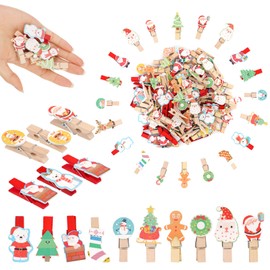 100pcs Christmas Mini Pegs, Wooden Clips with Jute String, Xmas Card Holder Pegs for Photography Craft Card Ornaments Hanging Christmas Tree Wall Decoration