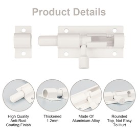 Pack of 4 Small Door Bolt with 24 Screws 63 x 25 mm Sliding Bolt for Doors, Sliding Lock Door Bolt, Push Bolt Lock Small for Garden Gate, Bathroom, Shed, Toilet (White)