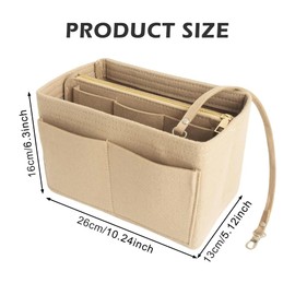 POHOVE Handbag Organiser, Felt Bag Organiser with Multiple Compartments, Inner Pocket for Handbags, Women's Keys, Cosmetics (Colour: Beige)
