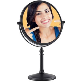 Gecious Espejo de maquillaje negro 1X/10X última intervensión de pie 8 pulgadas 360 giratorio doble cara espejo de maquillaje de mesa, metal