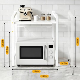 Kaixin Rabbit Extensible Microwave Oven Stand, Adjustable Metal Storage Shelf, Kitchen Countertop Organizer, Double-layer with 6 Hooks, Capable of Supporting up to 65 Pounds