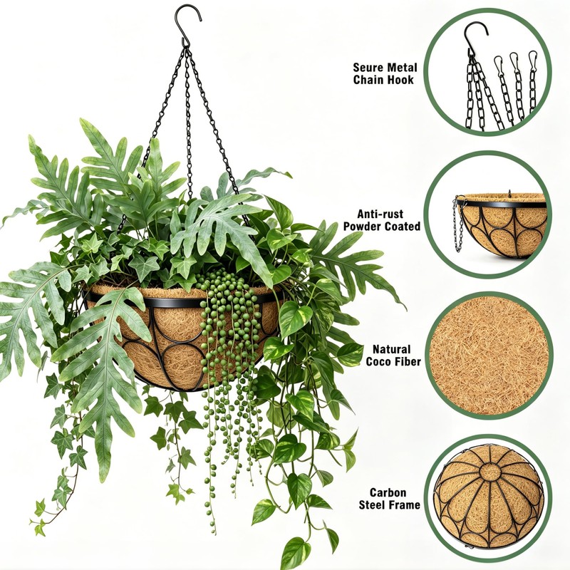 nongcunren 4 Pack 14 Inch Hanging Planters for Outdoor Plants，Large