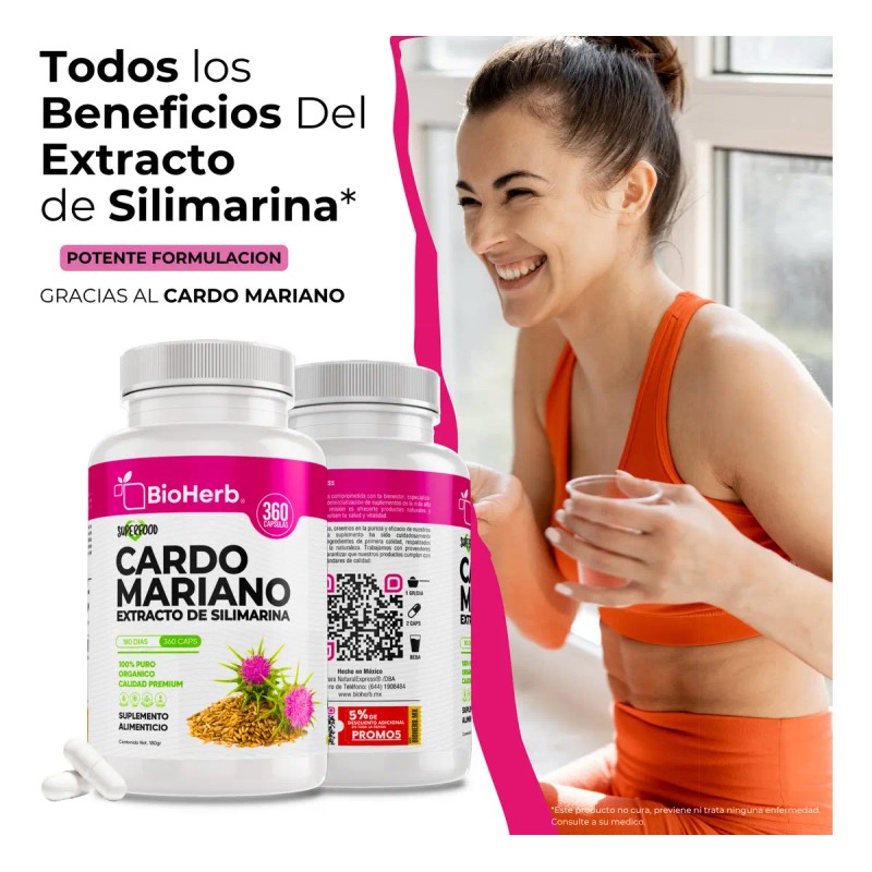 Bioherb Cardo Mariano 100 Puro Extracto Silimarina Estandarizado Alta Pureza