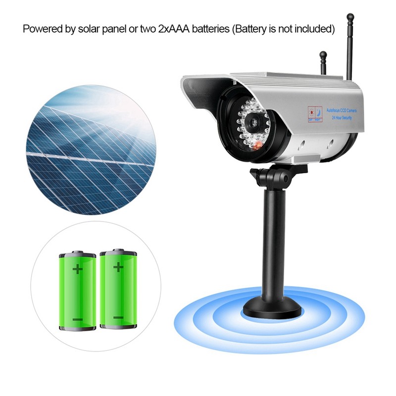Solar Power LED Fake Camera Outdoor Security Surveillance Silver Dummy