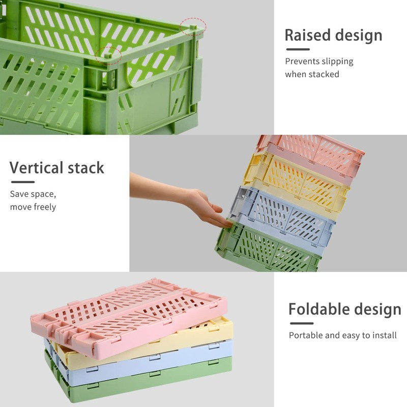 Xhwykzz 4 pack Folding Plastic Baskets, Pastel Milk Crates, Storage