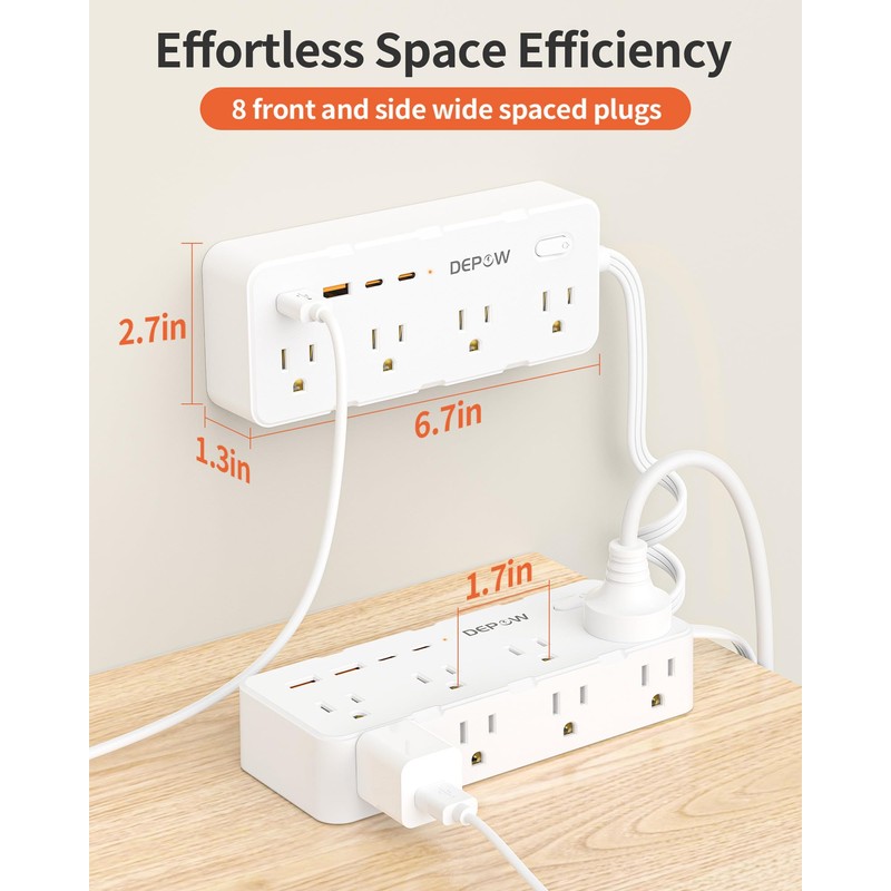 DEPOW Power Strips with Surge Protection, 1 FT to 4