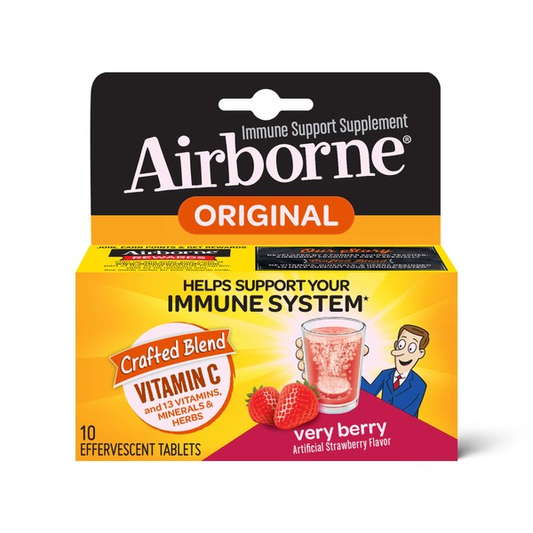 Airborne Very Berry Effervescent Tablets, 10 Count - 1000mg of Vitamin C - Immune Support Supplement (Pack of 4)