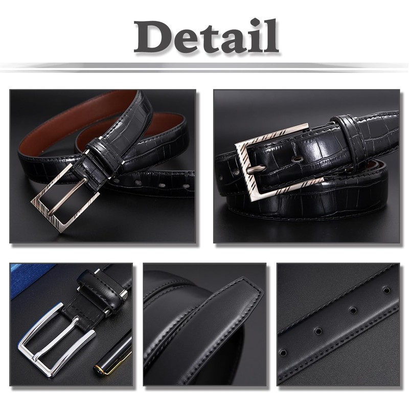 White Fang BT879 Men's Belt, Crocodile Pattern, PU Leather, Stylish,