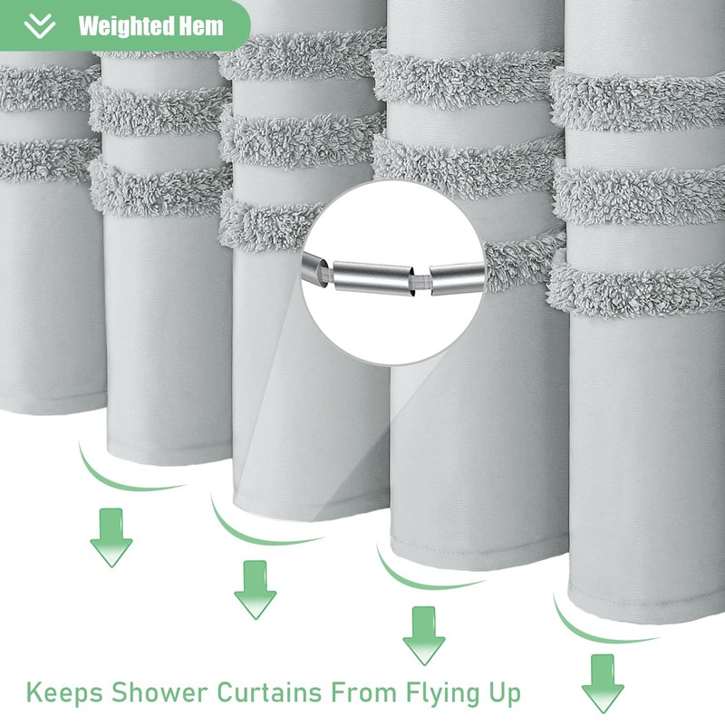 Dynamene 78 Inch Long Shower Curtain, Textured Tufted Chenille Striped