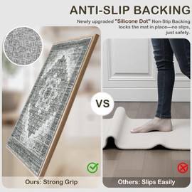 Tritard 100% Non Slip Kitchen Rugs Sets of 3 Washable Boho Kitchen Mats for Floor Vintage Farmhouse Kitchen Rug Soft Runner Rug for Hallway, Laundry Room, Indoor Entryway, Grey2