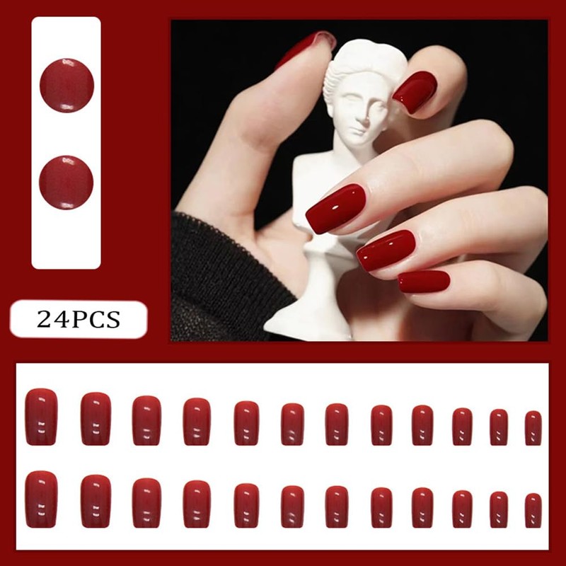 RUPOFUZA Red Press on Nails Medium,Nails Press on Solid Colour