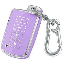 Kirsnda for Toyota Key fob Cover,case with Keychain,TPU Protection Key Skin,4 Buttons Compatible with Sequoia Highlander XLE Camry for Corolla XSE for RAV4 Tundra Tacoma Remote Key(Purple Silver)