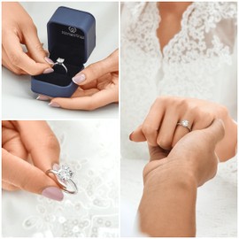 MomentWish Women's Engagement Ring, 1-2 Carat, Moissainte Solitaire, 925 Sterling Silver, D Colour, VVS1, Mother's Day Gift for Mum, Women, Girlfriend, with Gift Box, Gra Certificate, Sterling Silver,