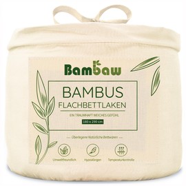 Elfenbein Bettlaken ohne Gummizug aus Bambus | Kühlende 180x290 cm Bambus Bettwäsche | Allergiker Bettwäsche | Angenehme Bettwäsche Kühlend | Betttuch ohne Gummi | Beige Bettlaken | Bambaw
