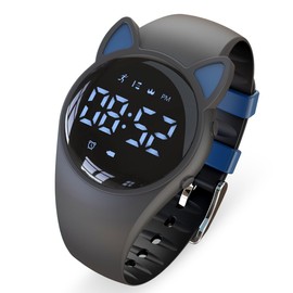 Focwony Led Digital Pedometer Watch, Digital Steps Tracker, Non-Bluetooth, Vibrating Alarm Clock, Stopwatch, Great Gift for kids Children Teens Girls Boys Women (Black/blue)