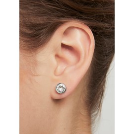 Karen Millen Logo Stud Earrings For Women (Silver/Clear Crystal)