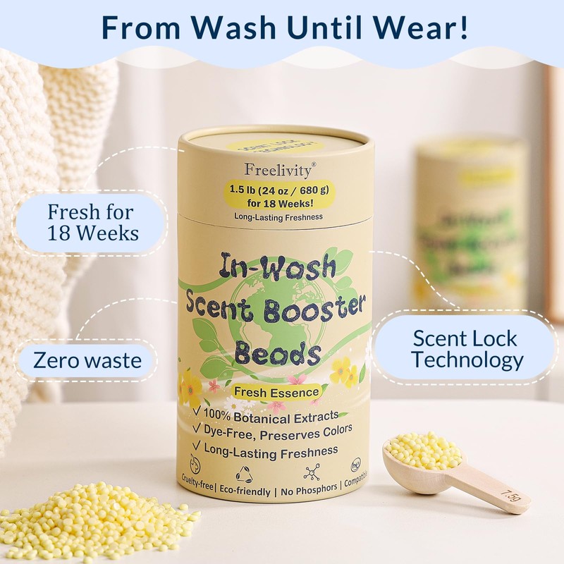 Freelivity In‑Wash Scent Booster Beads – Fresh Essence Scent, Laundry