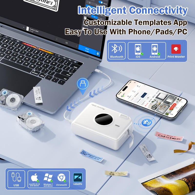 Phomemo A30 Label Maker, Mini Bluetooth Label Maker Machine with