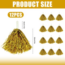 12pcs Cheerleading Pom Poms with Handle Cheerleader Pompoms Metallic Foil Pom Poms Cheerleader Outfit Accessories for Sports Team Spirit Cheering Party Dance Night Party (Gold)
