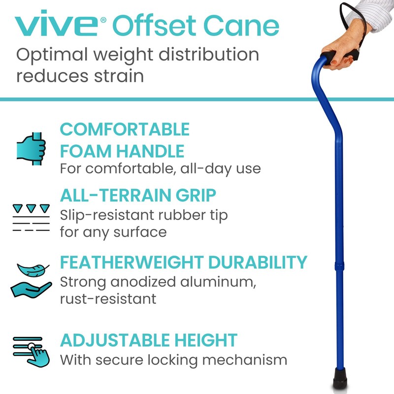 Vive Offset Walking Cane with Comfort-Foam Handle - for Women,