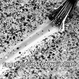 MAYCHAO 15ML Eggshell Glitter Gel Nail Polish 1Pc Easter Black Glitter Gel Polish Soak off Gel Polish Nail Art Manicure Salon DIY at Home, 0.5 OZ