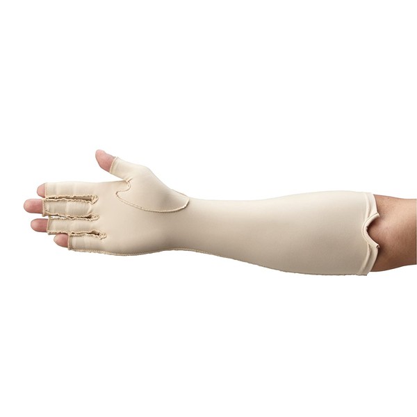 Rolyan 50977 Forearm Length Right Compression Glove, Open Finger Compression Sleeve to Control Edema and Swelling, Water Retention, and Vericose Veins, Covers Fingers to Forearm on Right Arm, Large