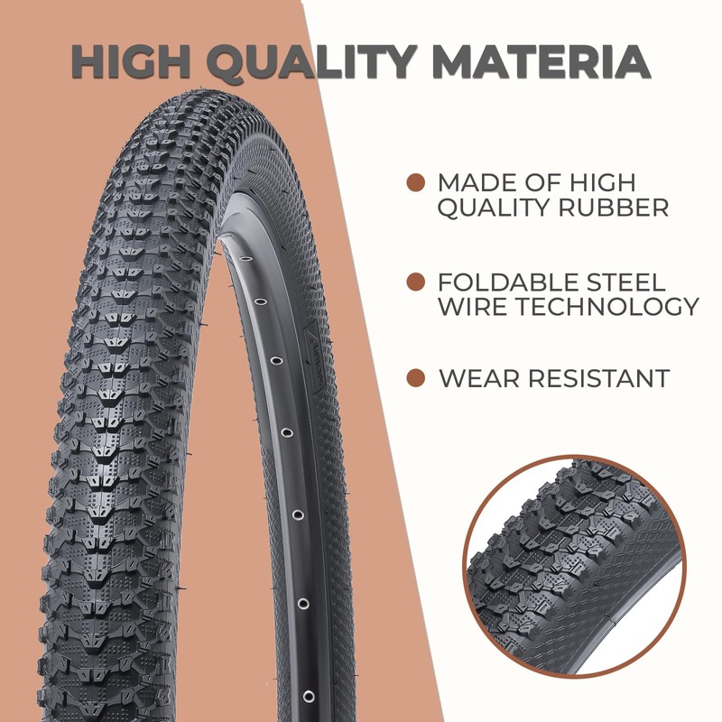 2 Pcs, 26x2.10 Bike Tires, Durable Folding 26 Inch 54-559