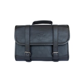 Vetelli Leather Toiletry Bag for Men - Water Resistant, 2 Zippered Internal Pockets, 2 Snap-Fastened Internal Pockets, and Hanging Hook. (Black)