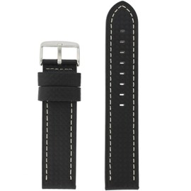 20mm Watch Band Long Black Carbon Fiber White Stitching Water Resistant