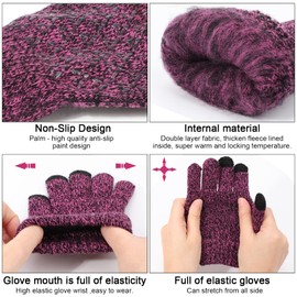 AYPOW 3 Pairs of Children's Winter Warm Gloves, Elastic Thermal Fleece Lining, Touchscreen Outdoor Full Finger Knitted Gloves for 4-8 Years Old Boys Girls Children, Suitable for Winter Daily Wear,