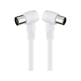Goobay 11524 Angled Antenna Cable, Satellite Connection Cable, Satellite Cable, Coaxial Cable, Coaxial Male 90° to Coaxial Socket, 2x Shielded, 75 Ohm, 70 dB, White, 10 m