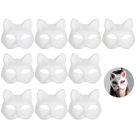 10 Pack Cat Masks, Therian Masks White Cat Masks to Paint, Blank DIY White Mask, Animal Half Facemasks for Masquerade Prop Cosplay Masks Costume Party Favors