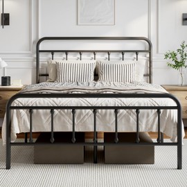 Novilla Metal Bed Frame Queen Size - Modern Minimalist Victorian Style with Headboard/Footboard, Heavy-Duty Steel Slats/Underbed Storage/No Box Spring Needed/Easy Assembly/Noise Free/Black