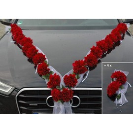 Autoschmuck DAHLIEN Garland Car Jewellery Bride and Groom Rose Decoration Wedding Car Wedding Decoration Car (Dark Red/White)