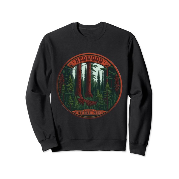 Redwoods National Park Hiking Watercolour Graphic Parks Sweatshirt, black