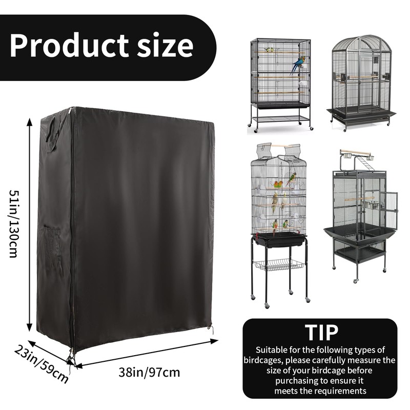 Bird Cage Covers for Night,38”L×23”W×51”H,420D Fabric Washable Waterproof Large Dust
