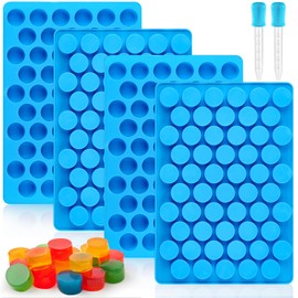 Puyeipt 4 Pcs Silicone Gummy Candy Molds, 55 Cavities Non-Stick Round Molds for Small Hard Candies, Chocolates, Caramels, Jello, Fruit Snacks