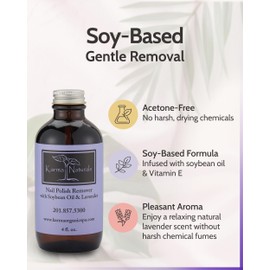 Acetone Free Nail Polish Remover with Soybean Oil & Lavender Oil - Vegan, Non-Toxic Nail Polish Remover for Nails Non Drying Liquid, 4 fl oz by Karma Organic