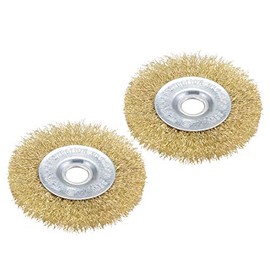 sourcing map 4-Inch Wire Wheel Brush Bench Brass Plated Crimped Steel with 5/8-Inch Arbor Hole 2 Pcs