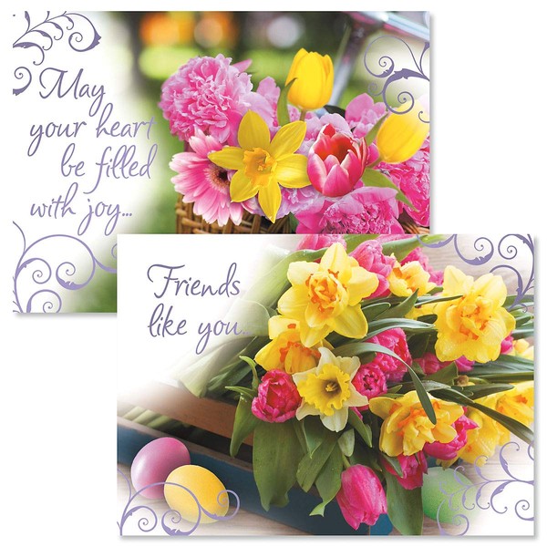 Easter Moments Deluxe Floral Foil Easter Greeting Cards - Set of 8 (4 designs), Large 5 x 7 Inches, Sentiments Inside, Great for Happy Easter Friendship cards, White Envelopes