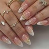 24PCS False Nails Almond - White Pearl French Tip False