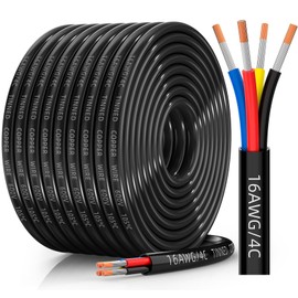 CONEPY 16 Gauge Wire 4 Conductor Electrical Wire, 16 AWG Tinned Copper Stranded PVC Cable, IP68 Waterproof/Flexible/Low Voltage Cord for Automotive, RV, Marine, Solar, LED Lighting(50FT)