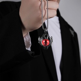 Zeshimb Gothic Evil Eye Necklace Stainless Steel Box Chain Devil Eye Necklace Vintage Demon Skull Pendant Necklace Turkish Lucky Jewelry for Women Men