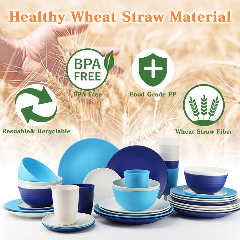 SINOGE 40 PCS Wheat Straw Dinnerware Sets | Service for