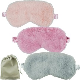 3Pack Silk Sleeping Masks for Women, Blackout Sleep Eye Mask, Soft Night Mask, Fluffy Eye Covers with Travel Pouch, Sleep Blindfold for Women Kids(Pink/Purple/Grey/Burgundy)