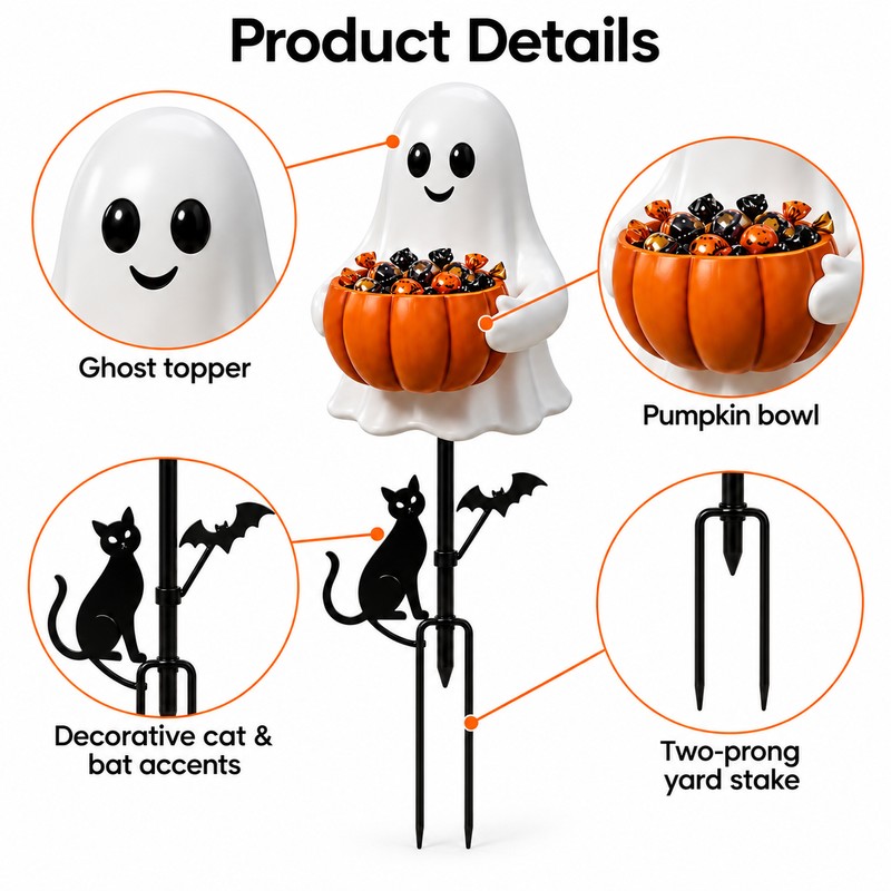 Halloween Ghost Pumpkin Stake Light for Yard – 2D Outdoor